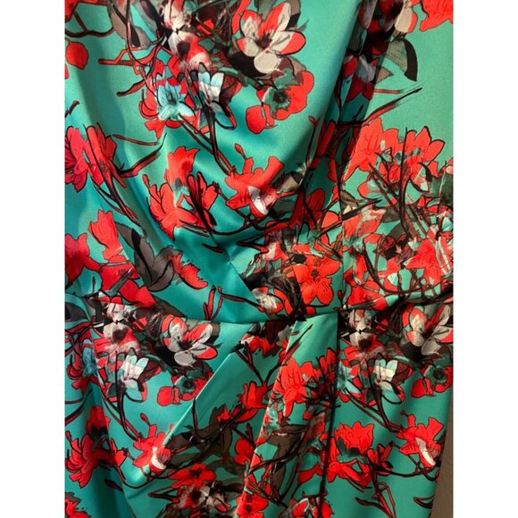 Jessica Simpson Dress 14 Green Red Cherry Blossom Silky Stretch Career Church - Picture 2 of 9